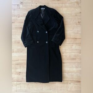 Vintage 70s Black Cotton Velvet Opera Coat Union Made USA Duster M